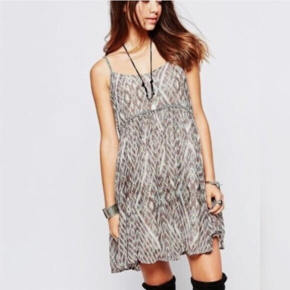 Free People Periscopes Plinted Pleated Babydoll Mini Dress Size M View 6